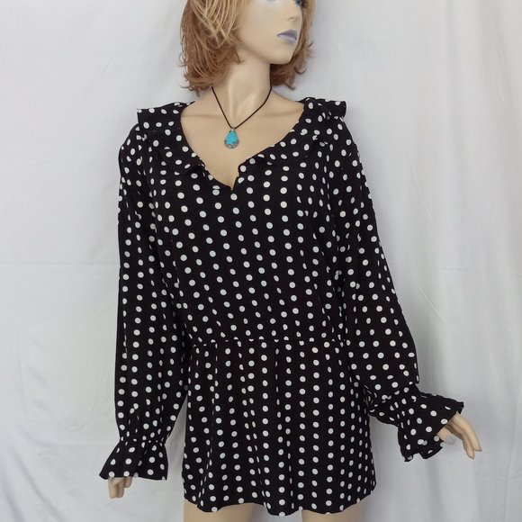 Must-Have! Nwt Lane Bryant Black & White Polka Dot Tunic Sz 28 Ruffled Neck - Picture 1 of 7